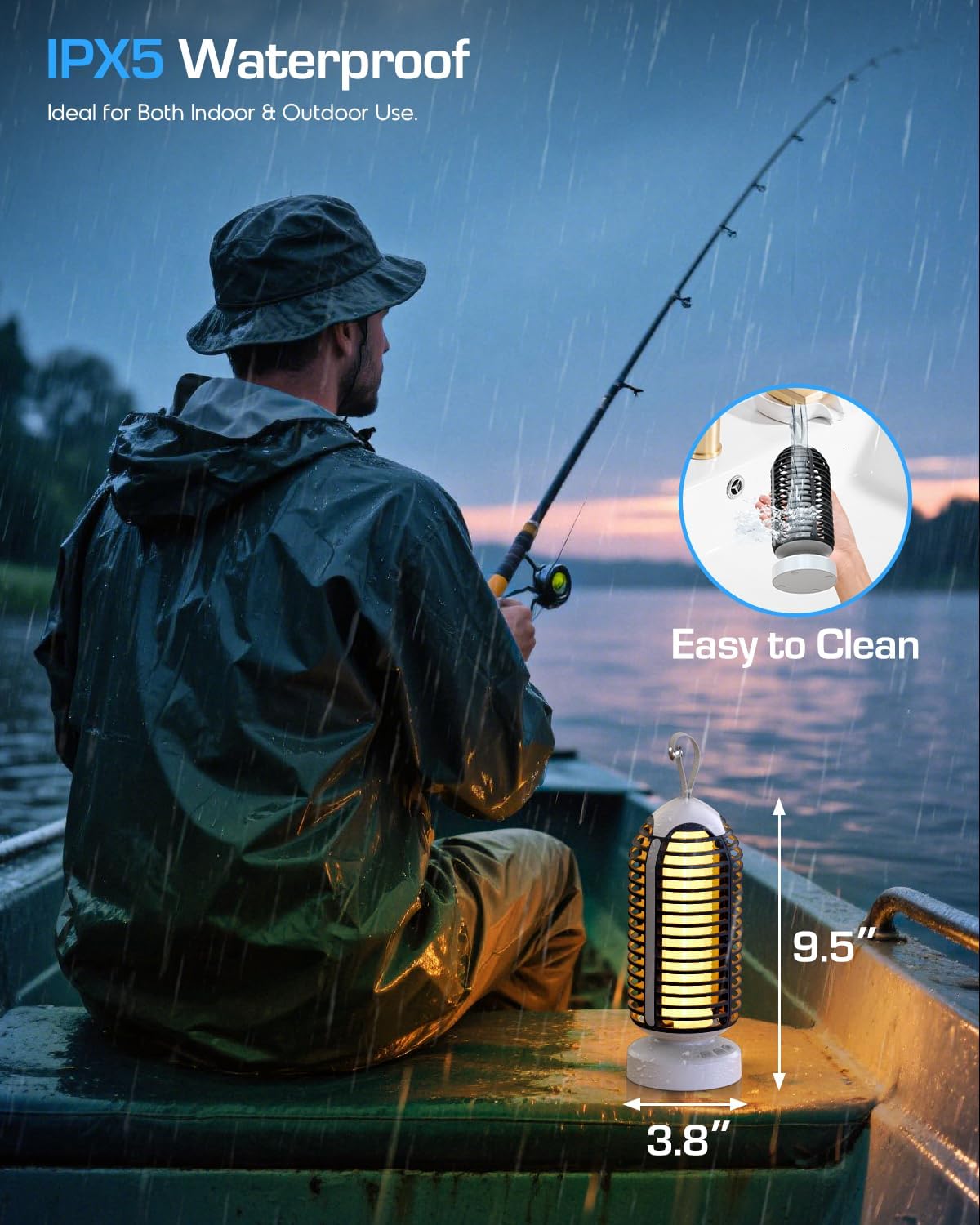 (2 Pack) Bug Zapper Outdoor with Marquee Light, Cordless Mosquito Zapper, 4000mAh Rechargeable Bug Zapper Indoor, Auto On/Off Waterproof Mosquito Trap Fly Zapper for Patio Backyard Kitchen Camping