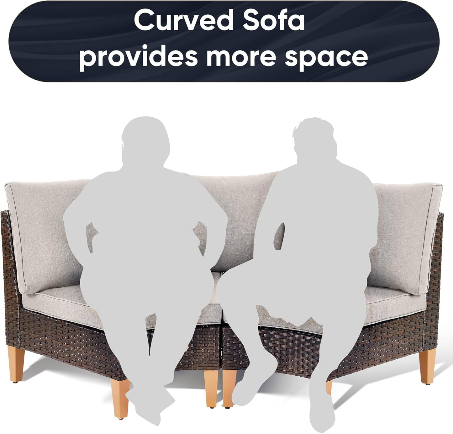 HUMMUH 11 Pieces Outdoor Furniture Set,Outdoor Half-Moon Sectional Couches Swivel Patio Chairs with Ottomans Coffee Table,All Weather PE Wicker Patio Conversation Sets for Garden Porch Backyard