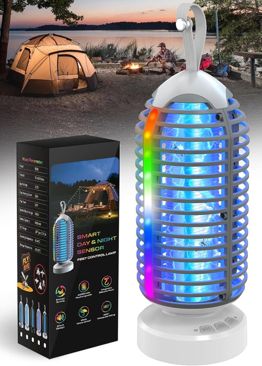 (2 Pack) Bug Zapper Outdoor with Marquee Light, Cordless Mosquito Zapper, 4000mAh Rechargeable Bug Zapper Indoor, Auto On/Off Waterproof Mosquito Trap Fly Zapper for Patio Backyard Kitchen Camping