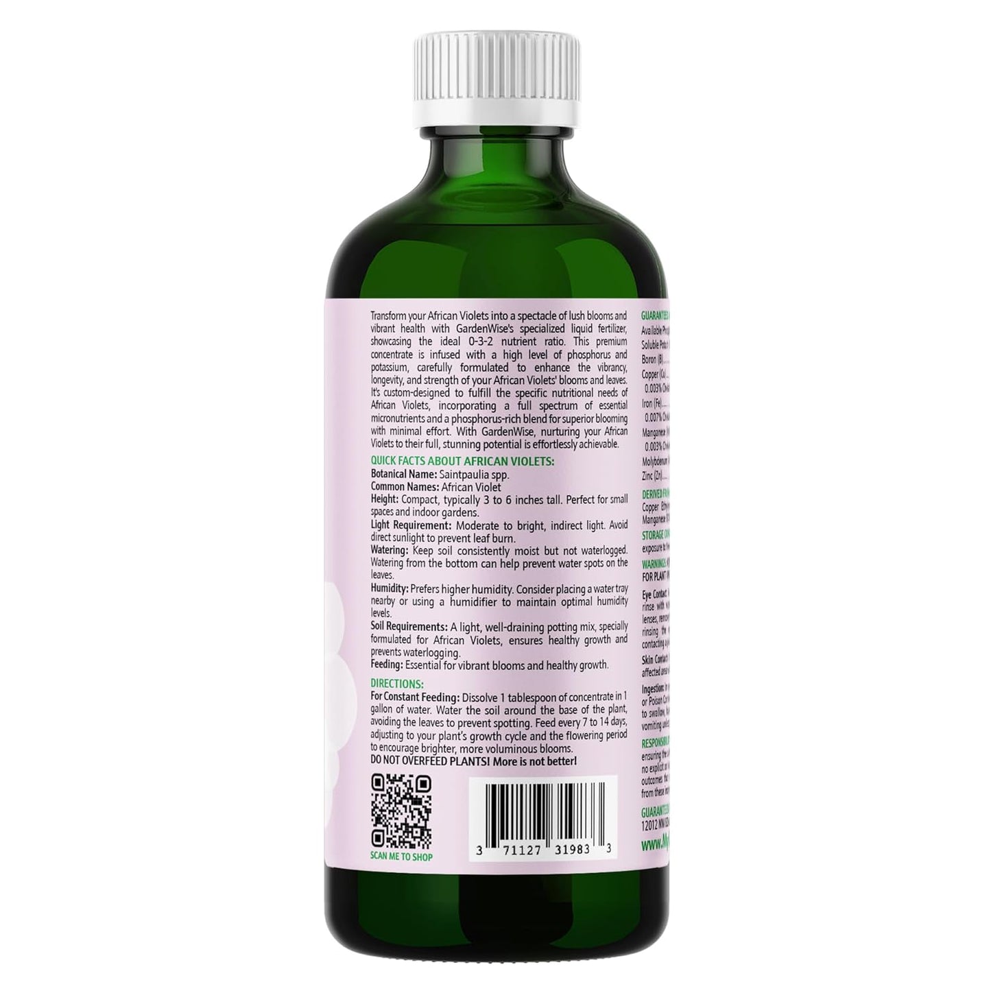 0-3-2 African Violet Fertilizer for Indoor Plants: Concentrated Plant Food – Plant Fertilizer, Bloom Booster for All Violets, Indoor Flowering Plants, Vigorous Growth and Blooming (16 OZ)