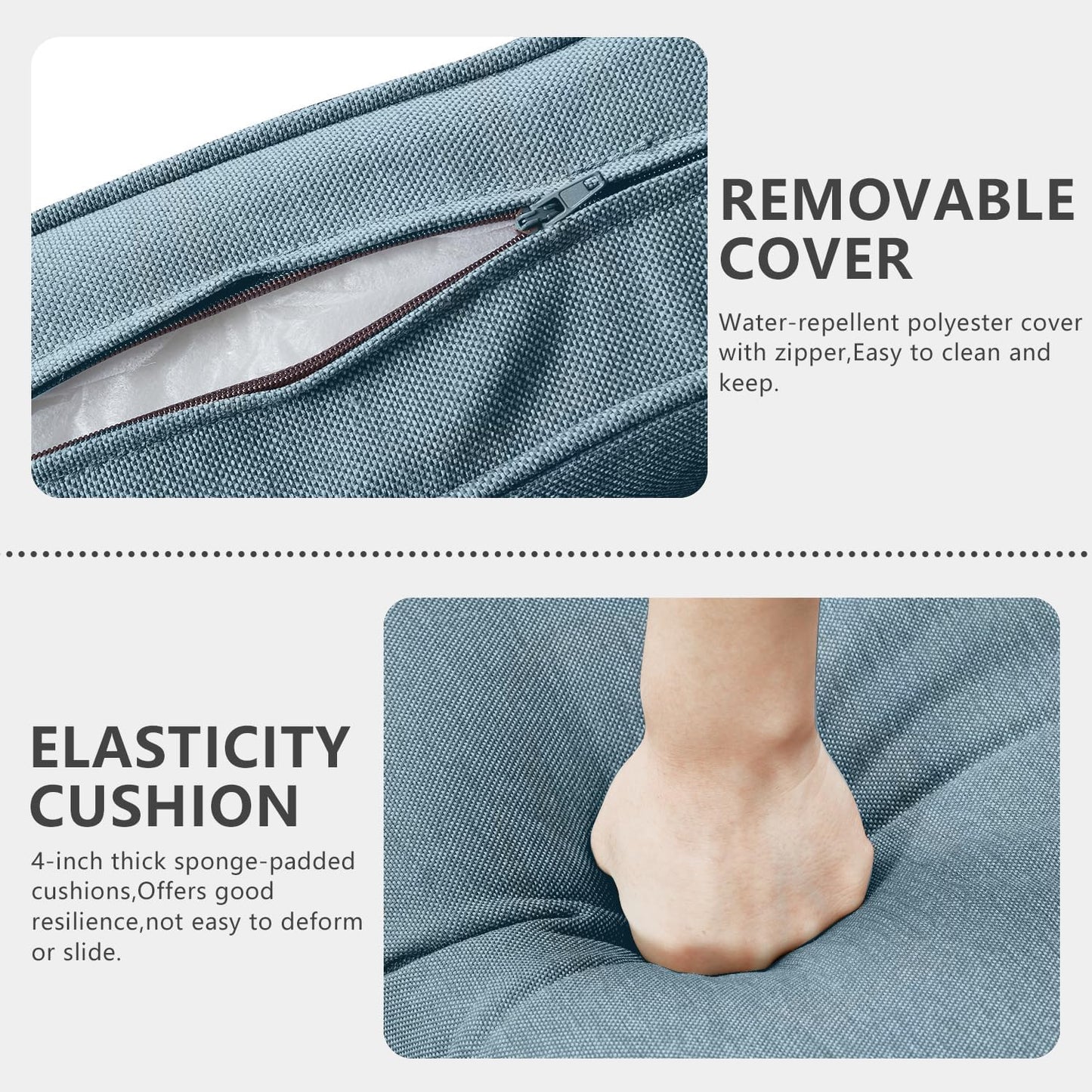 HUMMUH 3-Piece Outdoor PE Wicker Patio Chairs with Metal Frame, Porch Chairs with 4 inch Seat Cushions - Light Blue