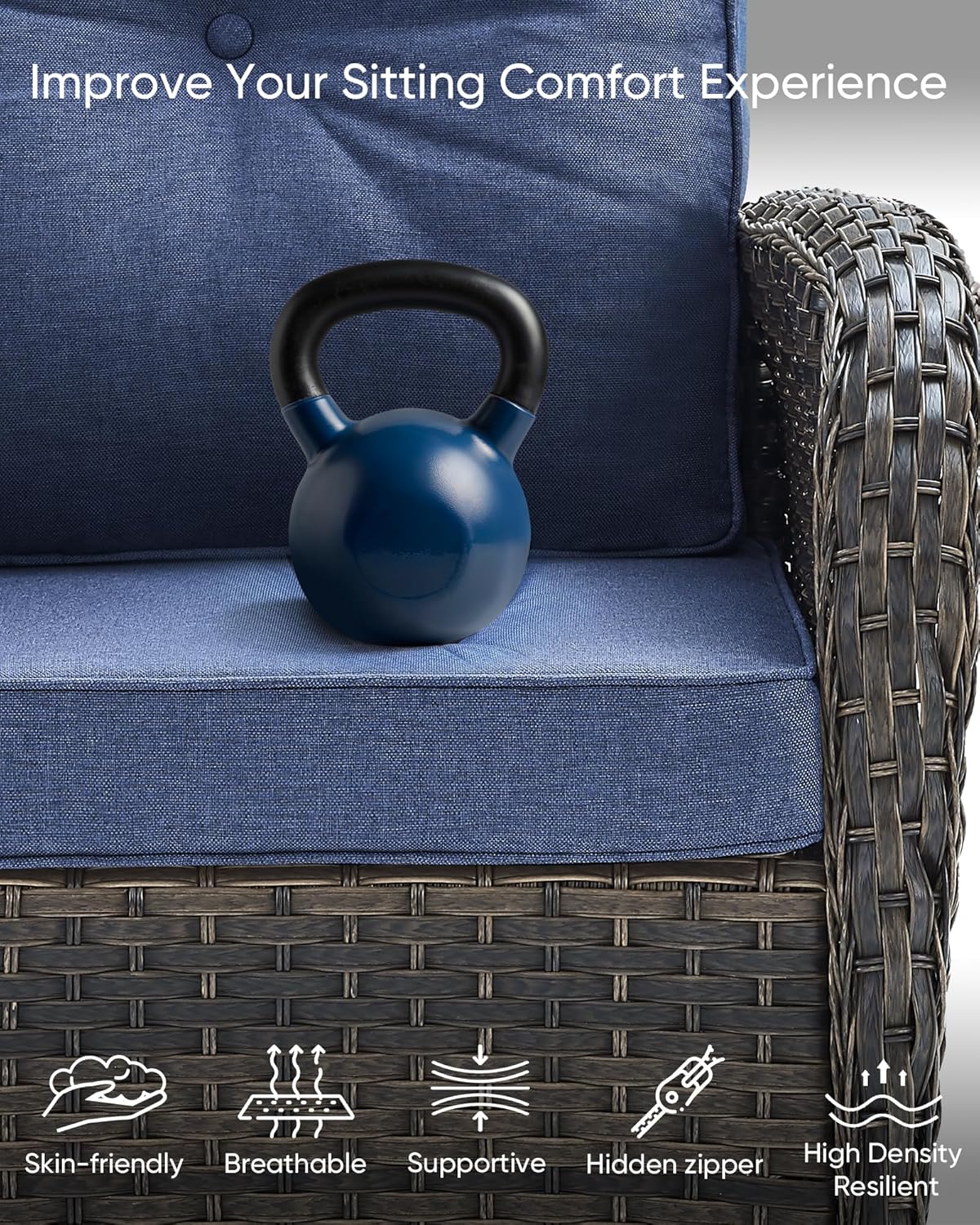 HUMMUH 3-Piece Outdoor Rocking Chairs,All-Weather PE Wicker Patio Rocker Chairs Bistro Set with Side Table,Porch Balcony Furniture with Cushions